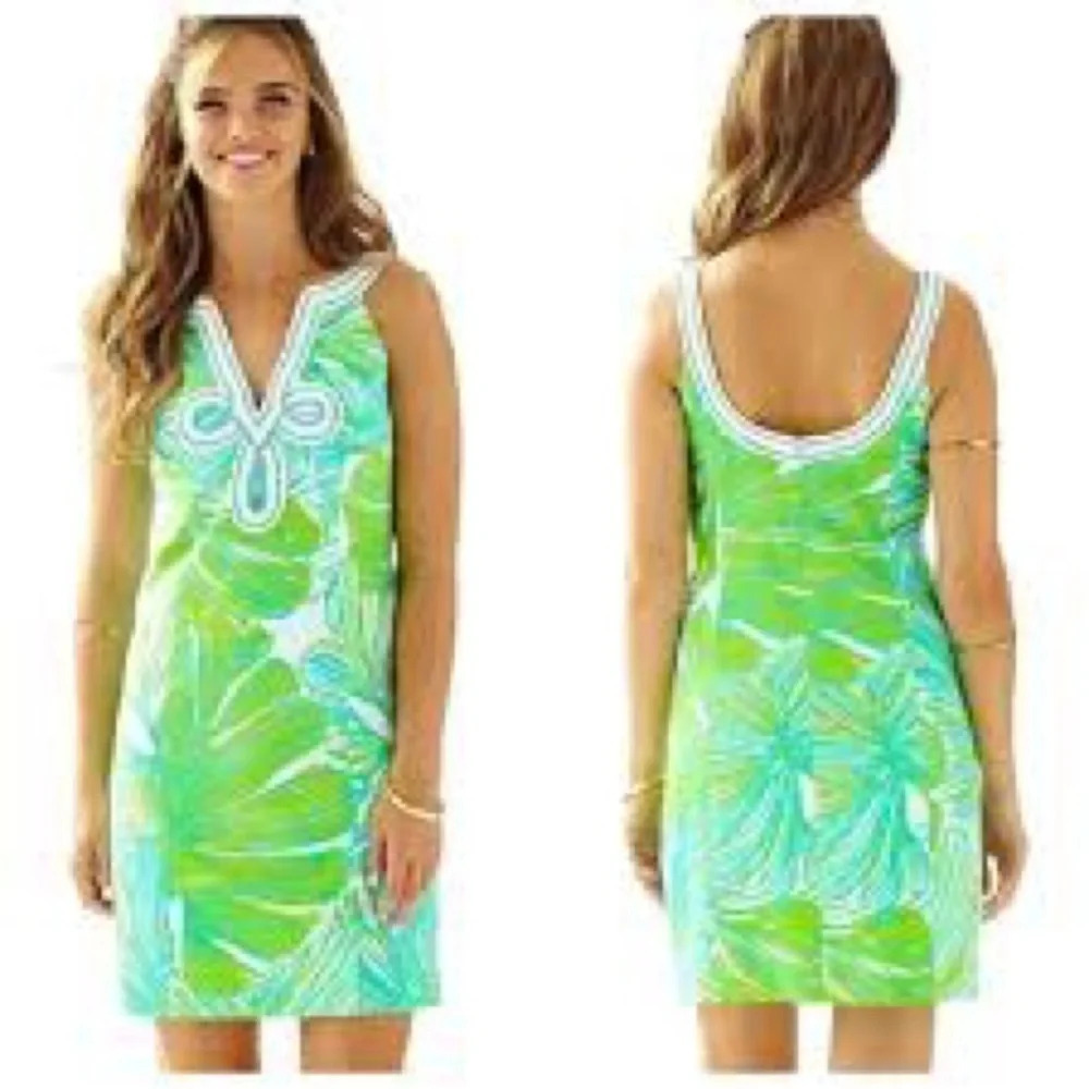 Lilly Pulitzer Dress Womens 00 Tessa Shift Green Sheen Fronds Place Preppy Sun